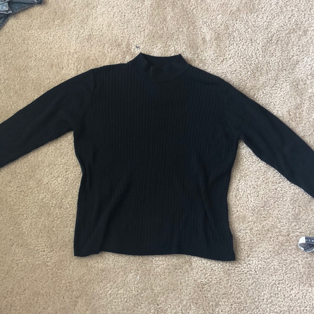 cable knit mock neck black sweater